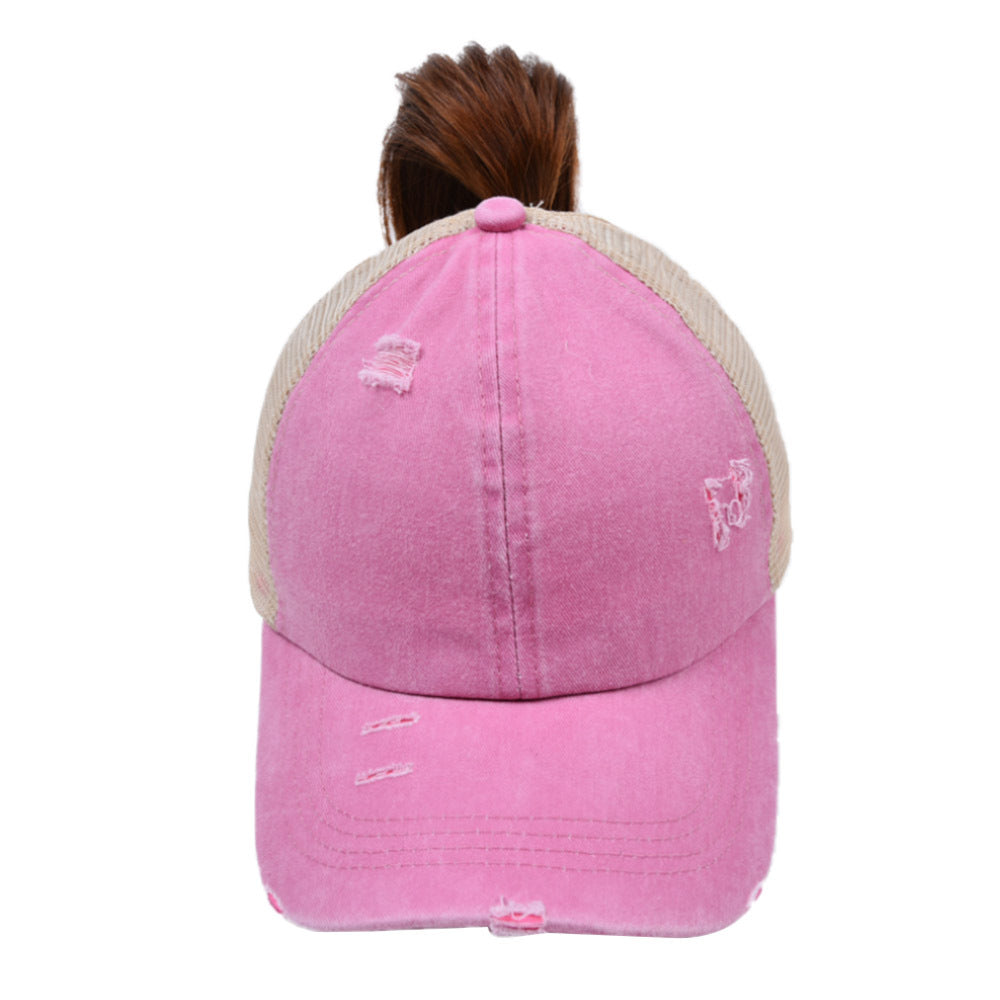 Wholesale Cotton Washed Cross Ponytail Baseball Cap